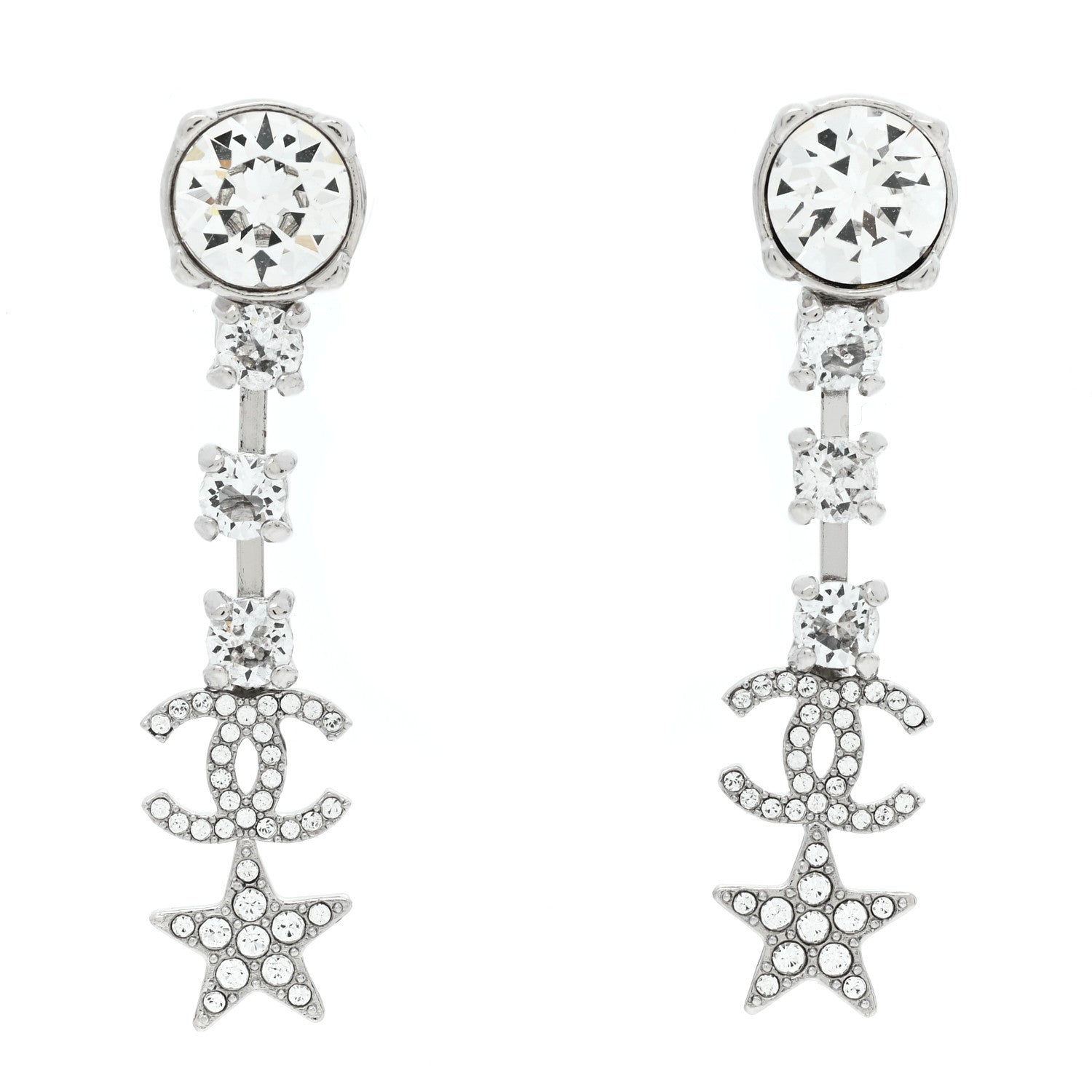 Chanel Crystal Starfall Drop CC Earrings Silver 1 of 4