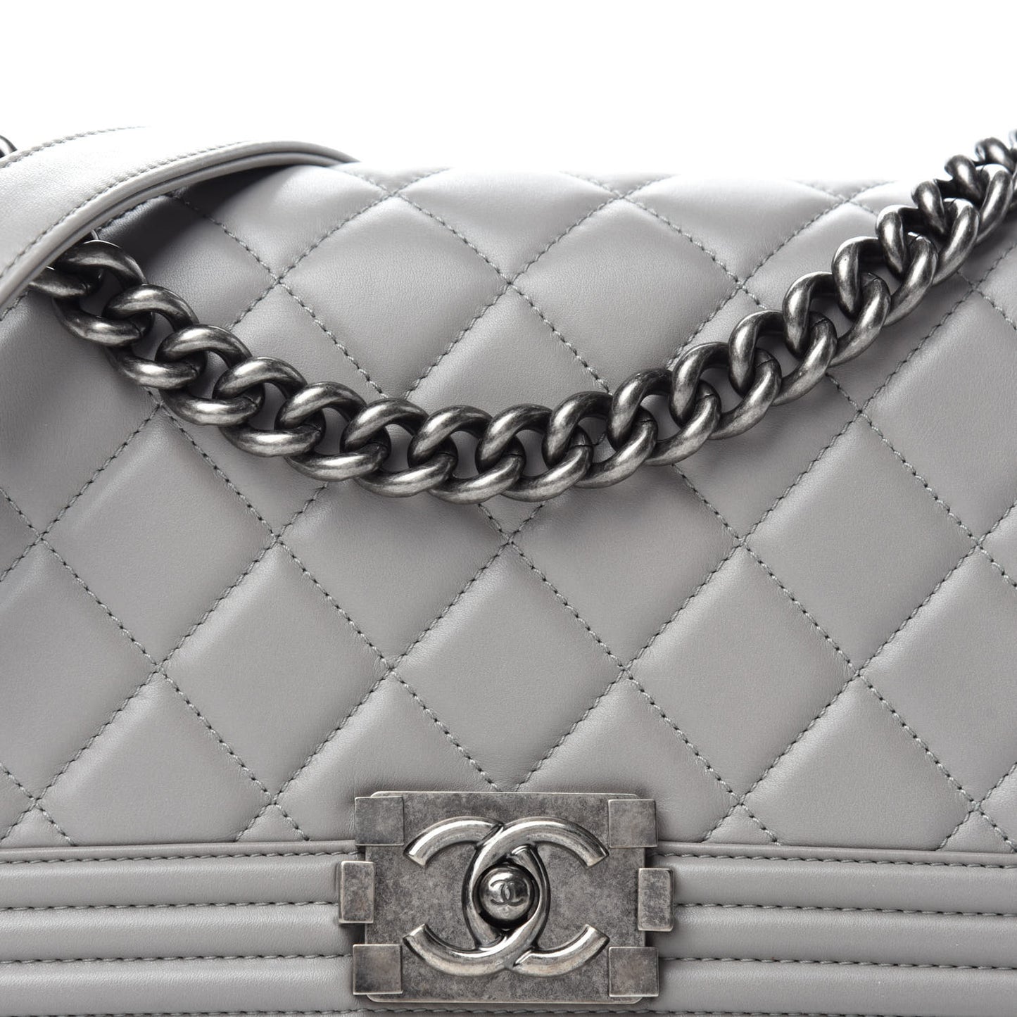 Calfskin Quilted Medium Boy Flap Grey