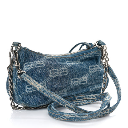 Balenciaga Bleached Denim BB Monogram Le Cagole Mini Purse With Chain Blue 2 of 7