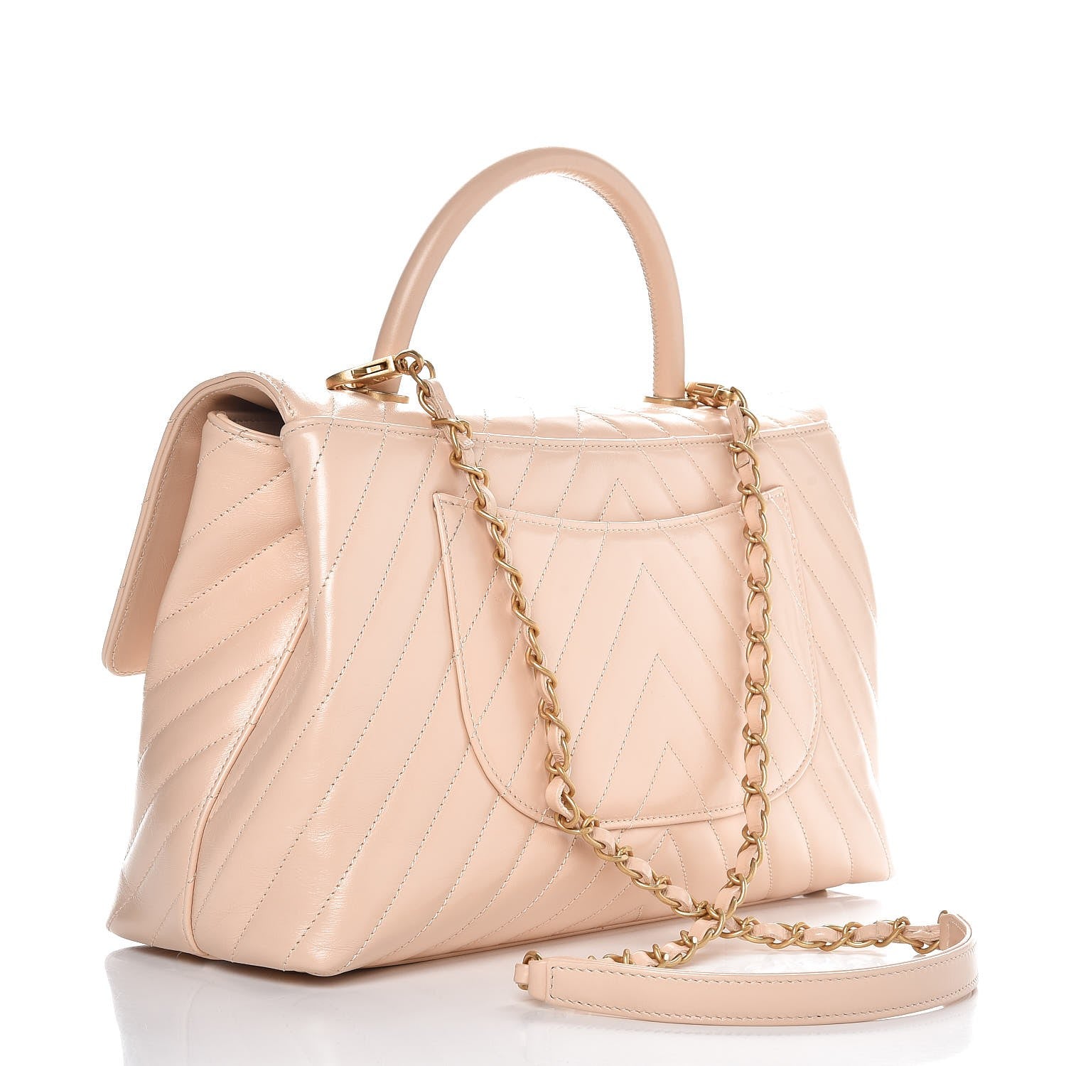 Chanel Calfskin Chevron Quilted Large Coco Handle Flap Light Beige 3 of 8