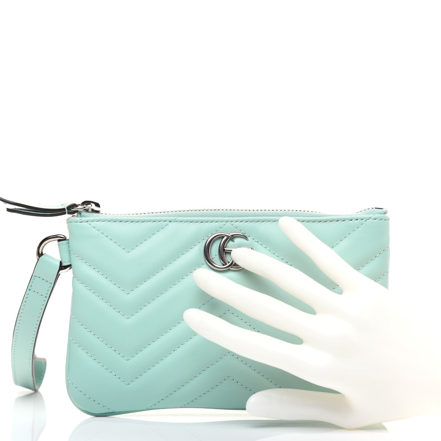 Gucci Calfskin Matelasse GG Marmont Wrist Wallet Water Green 2 of 12