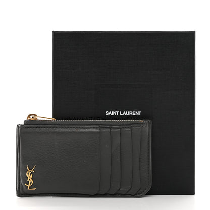 Saint Laurent Grained Calfskin Monogram 5 Fragments Zip Pouch Card Holder Storm 8 of 8