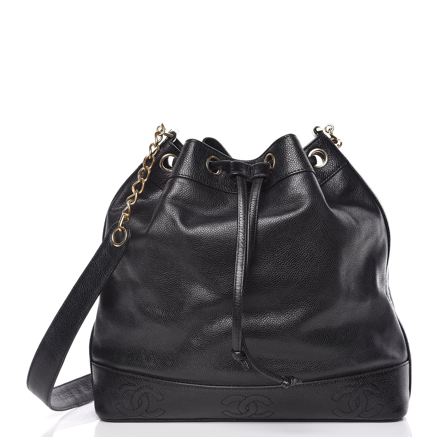 Caviar CC Drawstring Shoulder Bag Black