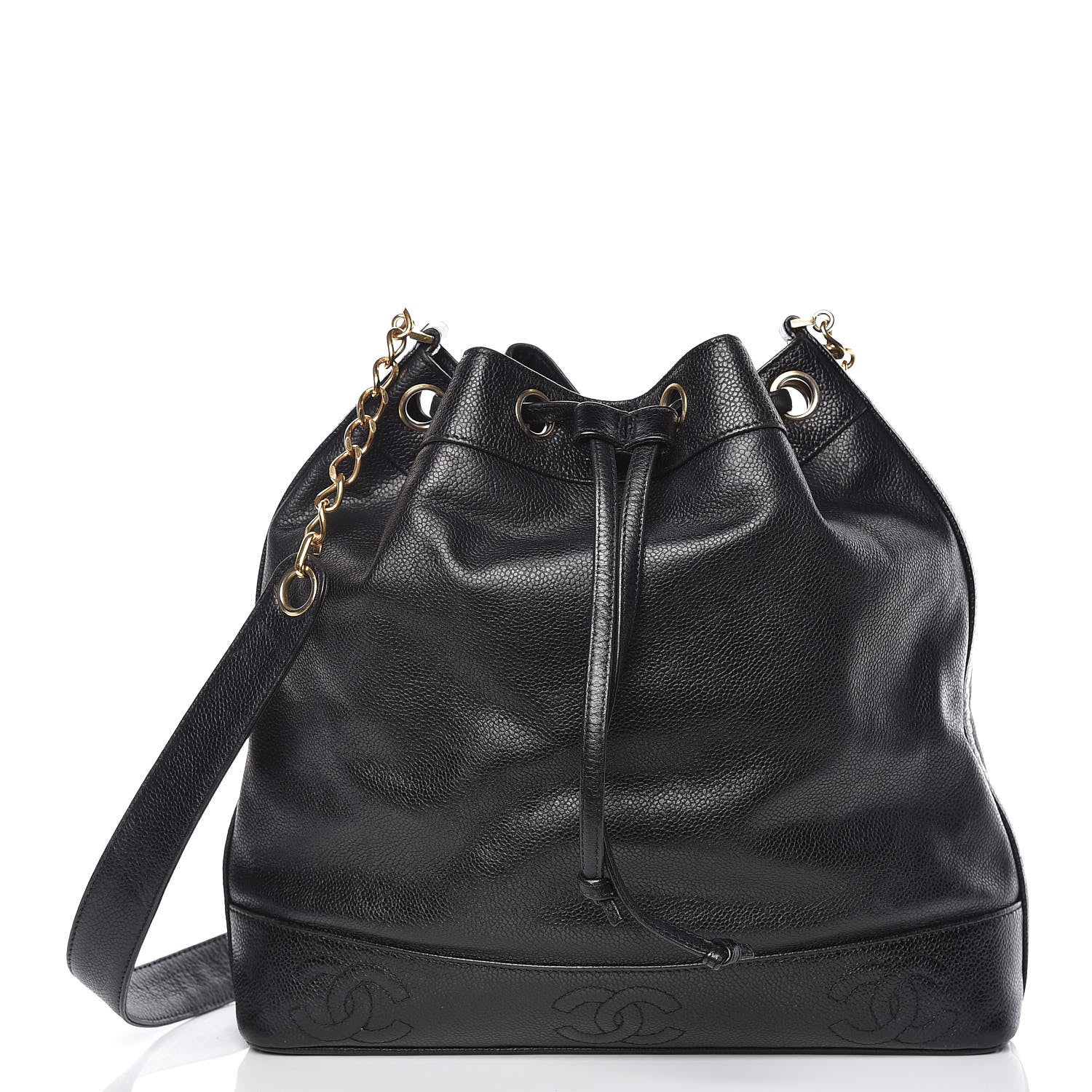 Chanel Caviar CC Drawstring Shoulder Bag Black 3 of 14