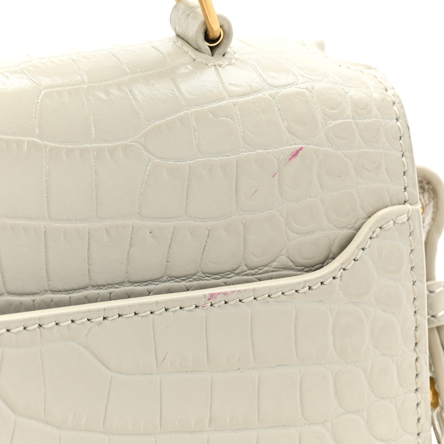 Crocodile Embossed Mini Classic Monogram Cassandra Top Handle Crema Soft