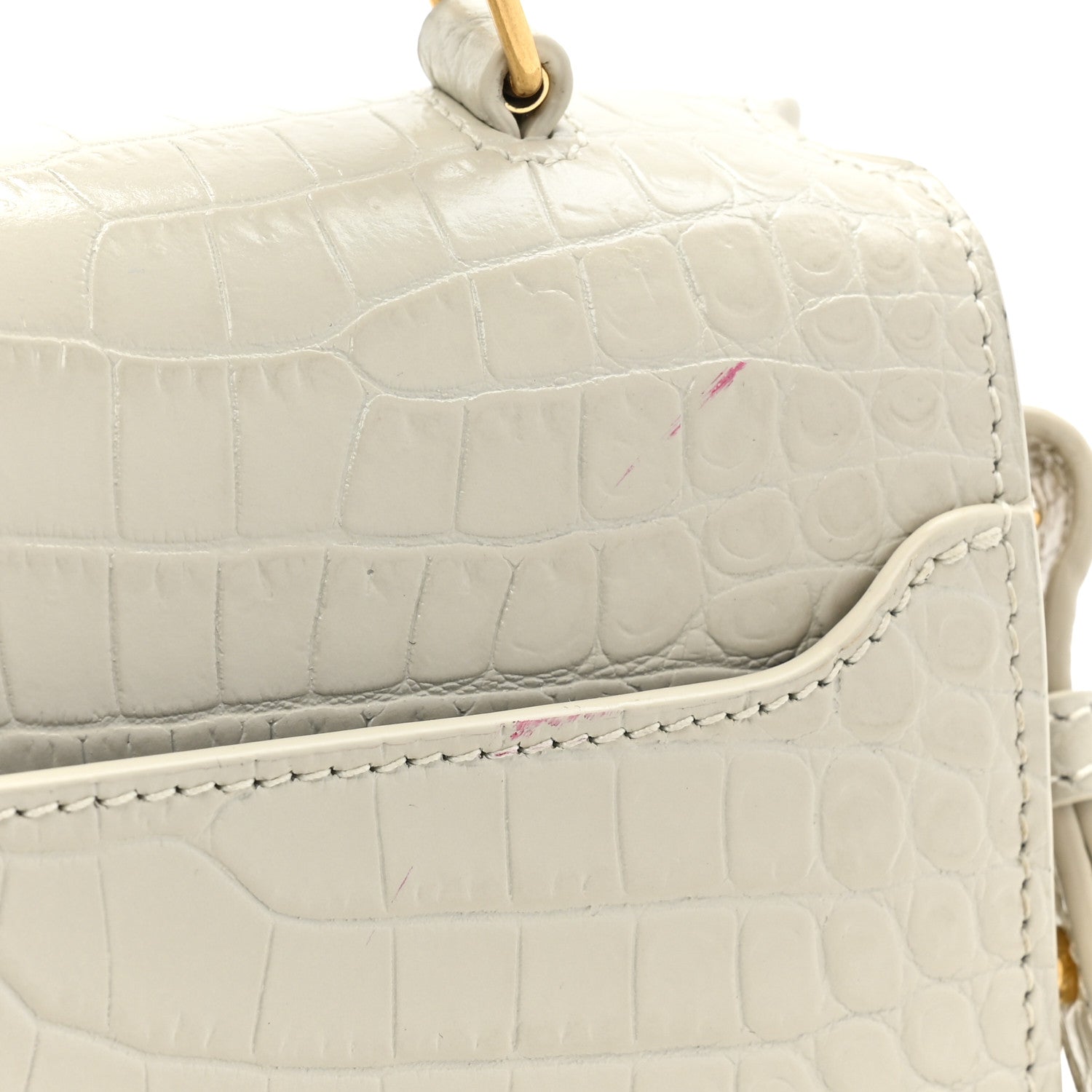 Saint Laurent Crocodile Embossed Mini Classic Monogram Cassandra Top Handle Crema Soft 10 of 11
