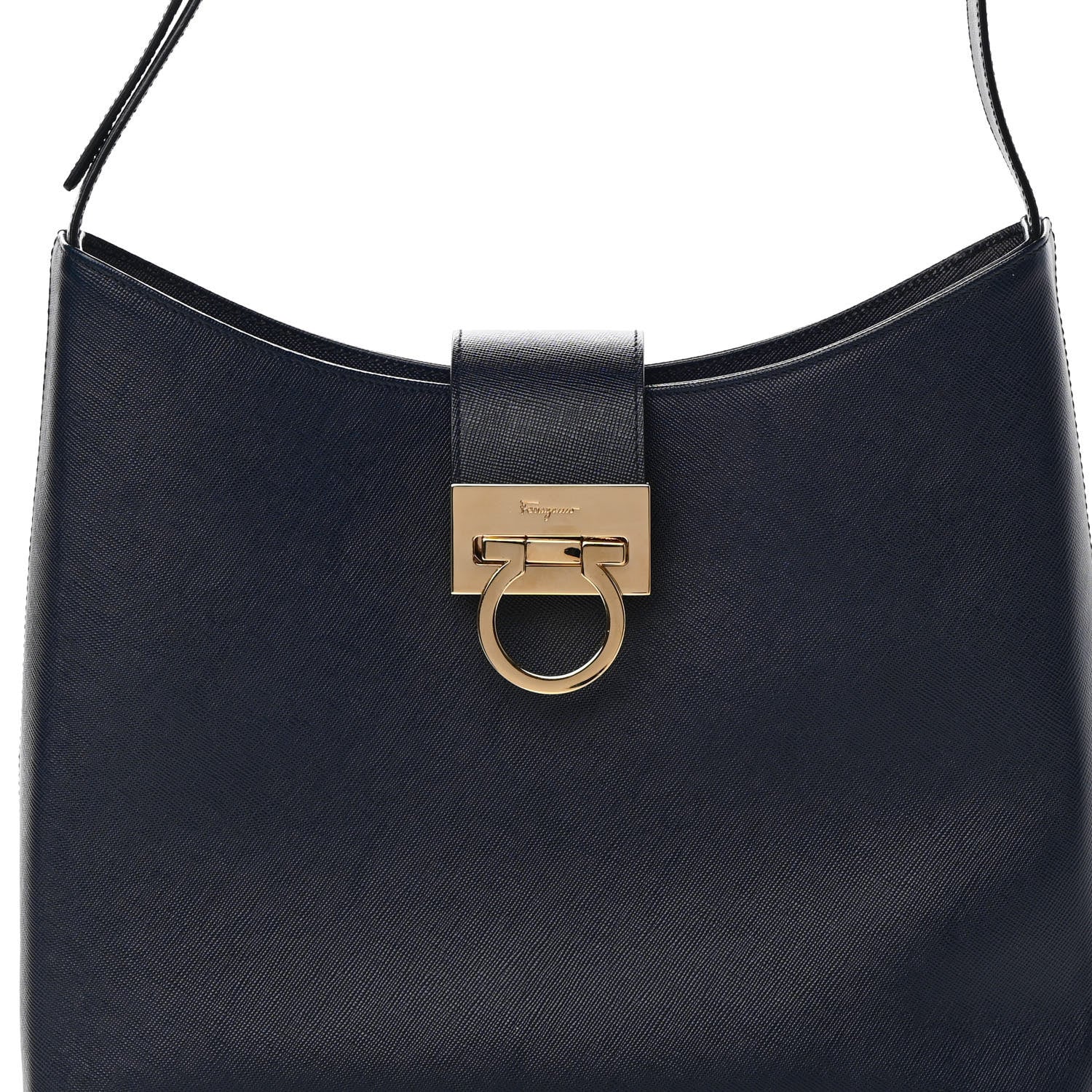 Salvatore Ferragamo Hammered Calfskin Trifolio Shoulder Bag Navy 7 of 11