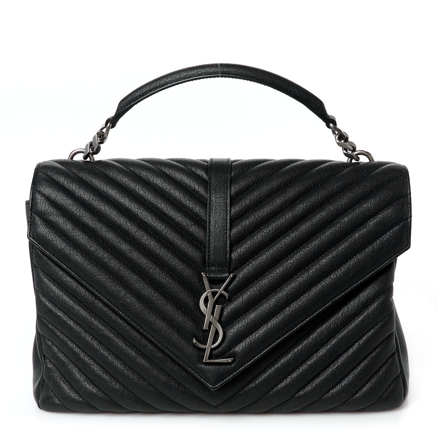 Saint Laurent Sheepskin Matelasse Chevron Monogram Large College Satchel Black 1 of 10