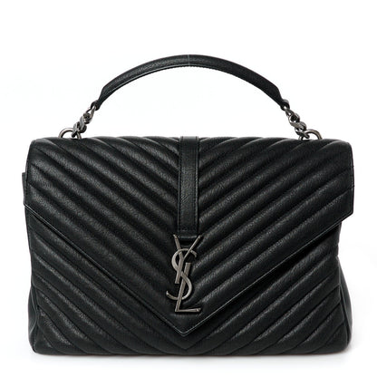 Saint Laurent Sheepskin Matelasse Chevron Monogram Large College Satchel Black 1 of 10
