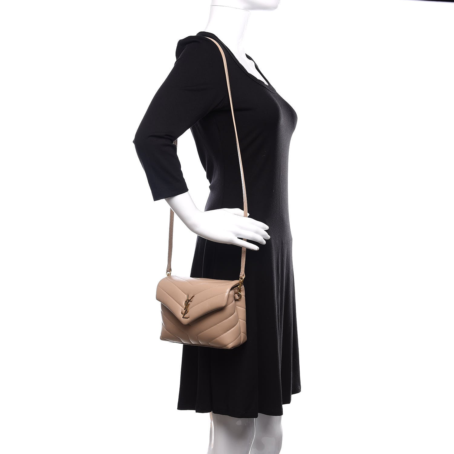 Saint Laurent Calfskin Y Quilted Monogram Toy Loulou Crossbody Bag Dark Beige 2 of 12