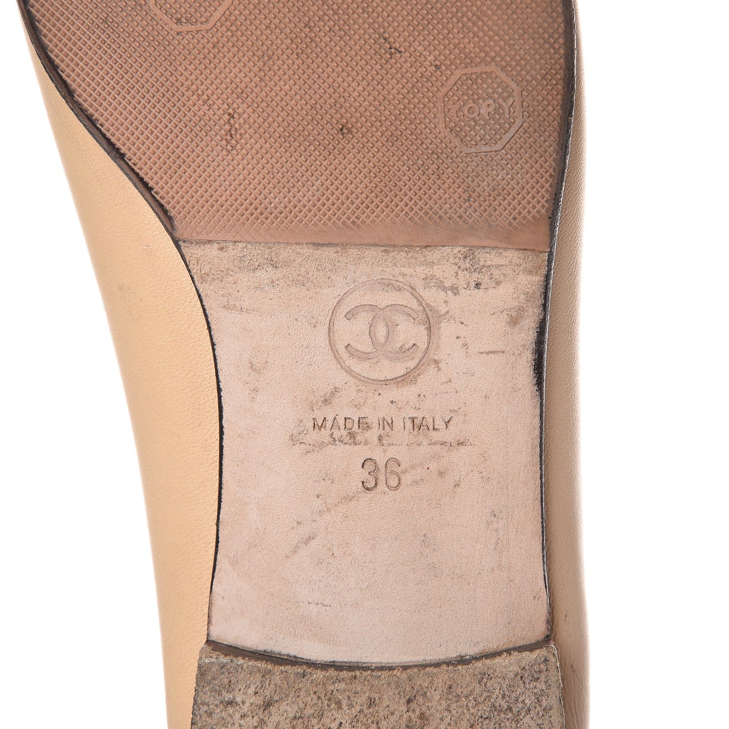 Lambskin Cap Toe Ballerina Flats 36 Beige Black