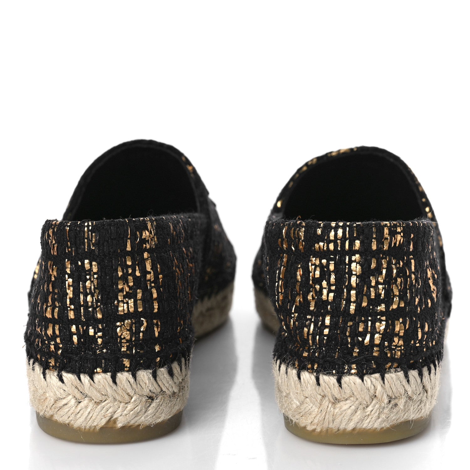 Chanel Metallic Tweed Grosgrain CC Espadrilles 37 Black Gold 5 of 10