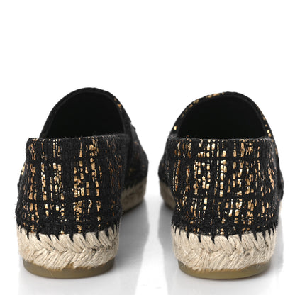 Chanel Metallic Tweed Grosgrain CC Espadrilles 37 Black Gold 5 of 10