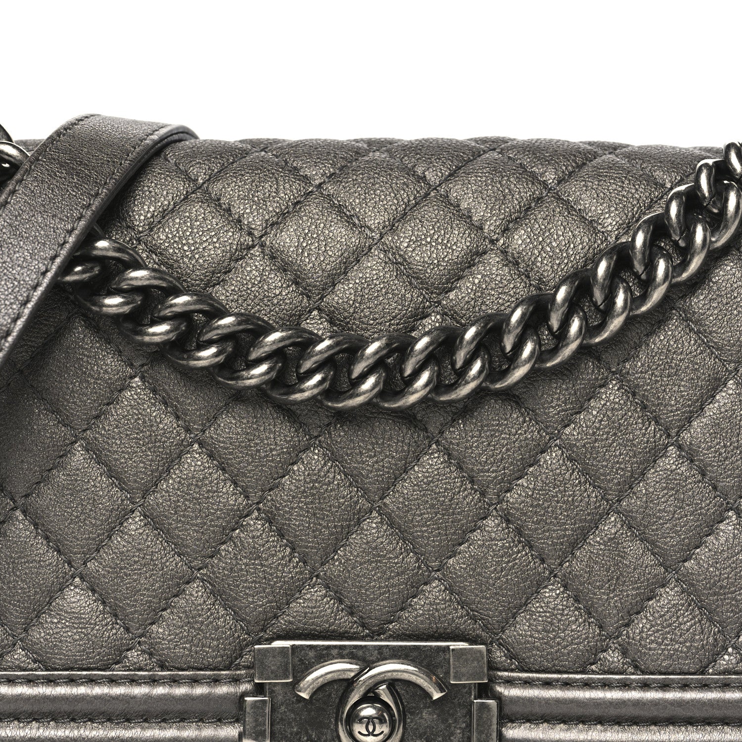 Chanel Metallic Calfskin Quilted Medium Boy Flap Dark Silver 8 of 11