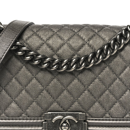 Chanel Metallic Calfskin Quilted Medium Boy Flap Dark Silver 8 of 11