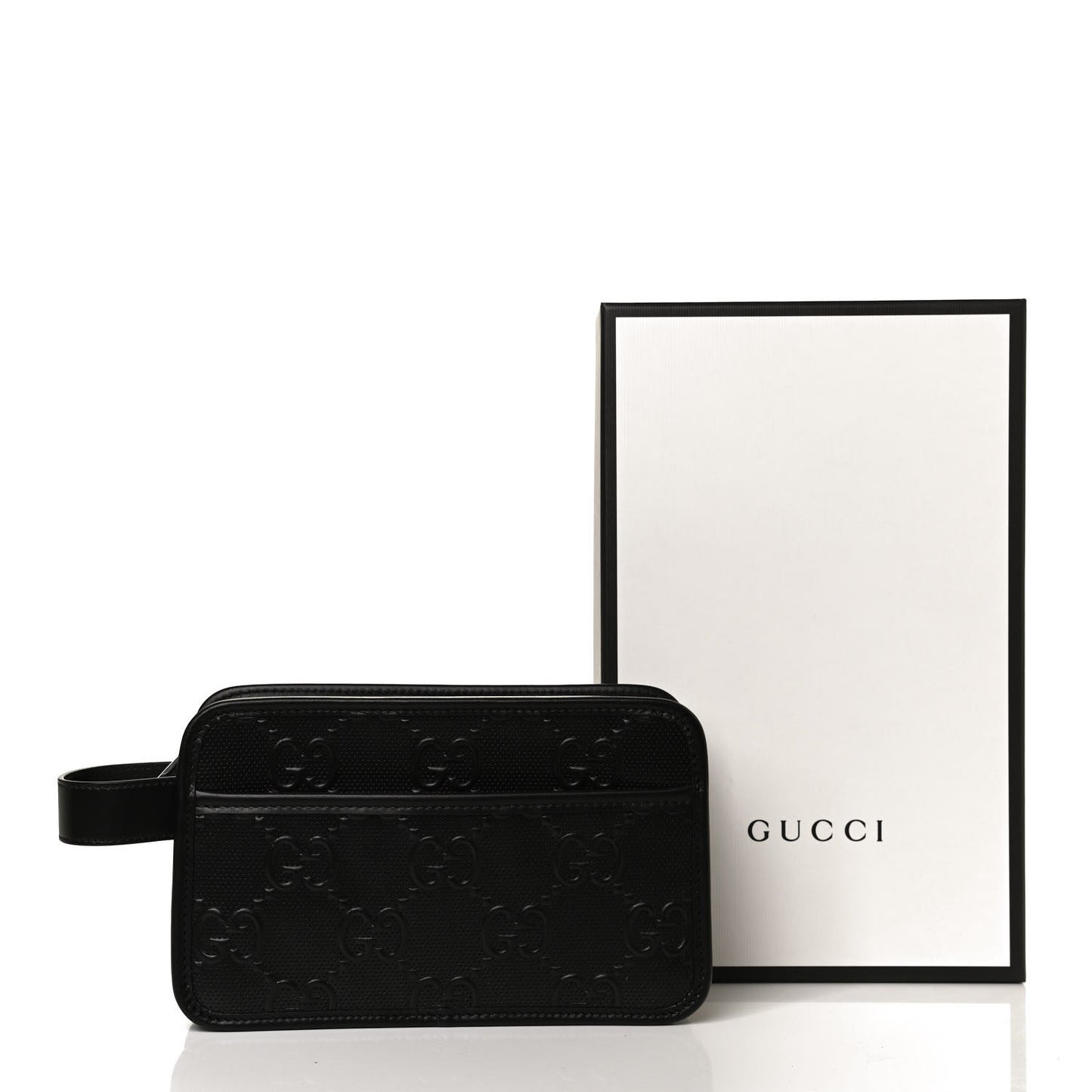 Calfskin GG Tennis Embossed Cosmetic Case Black
