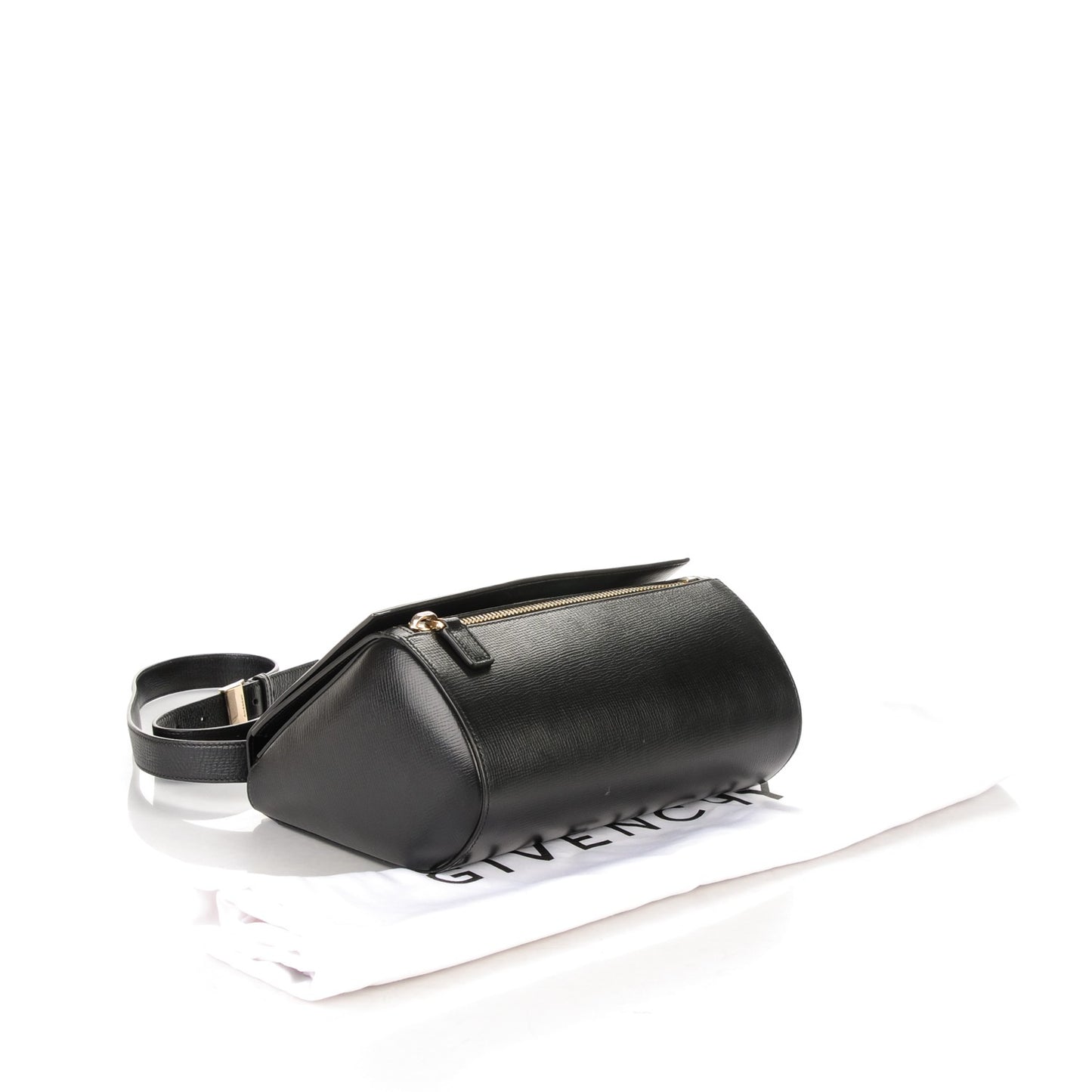 Textured Calfskin Medium Pandora Box Crossbody Bag Black