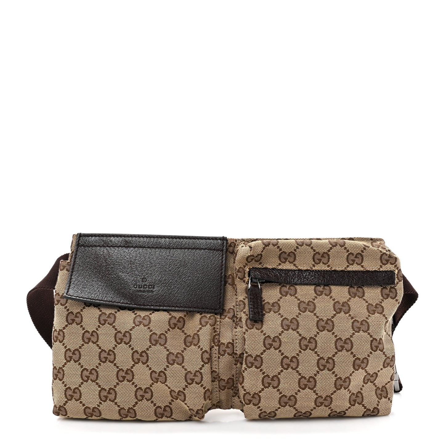 GG Monogram Double Pocket Belt Bag Dark Brown