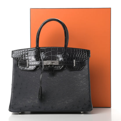 Hermes Ostrich Shiny Alligator Birkin Touch 30 Black 11 of 11