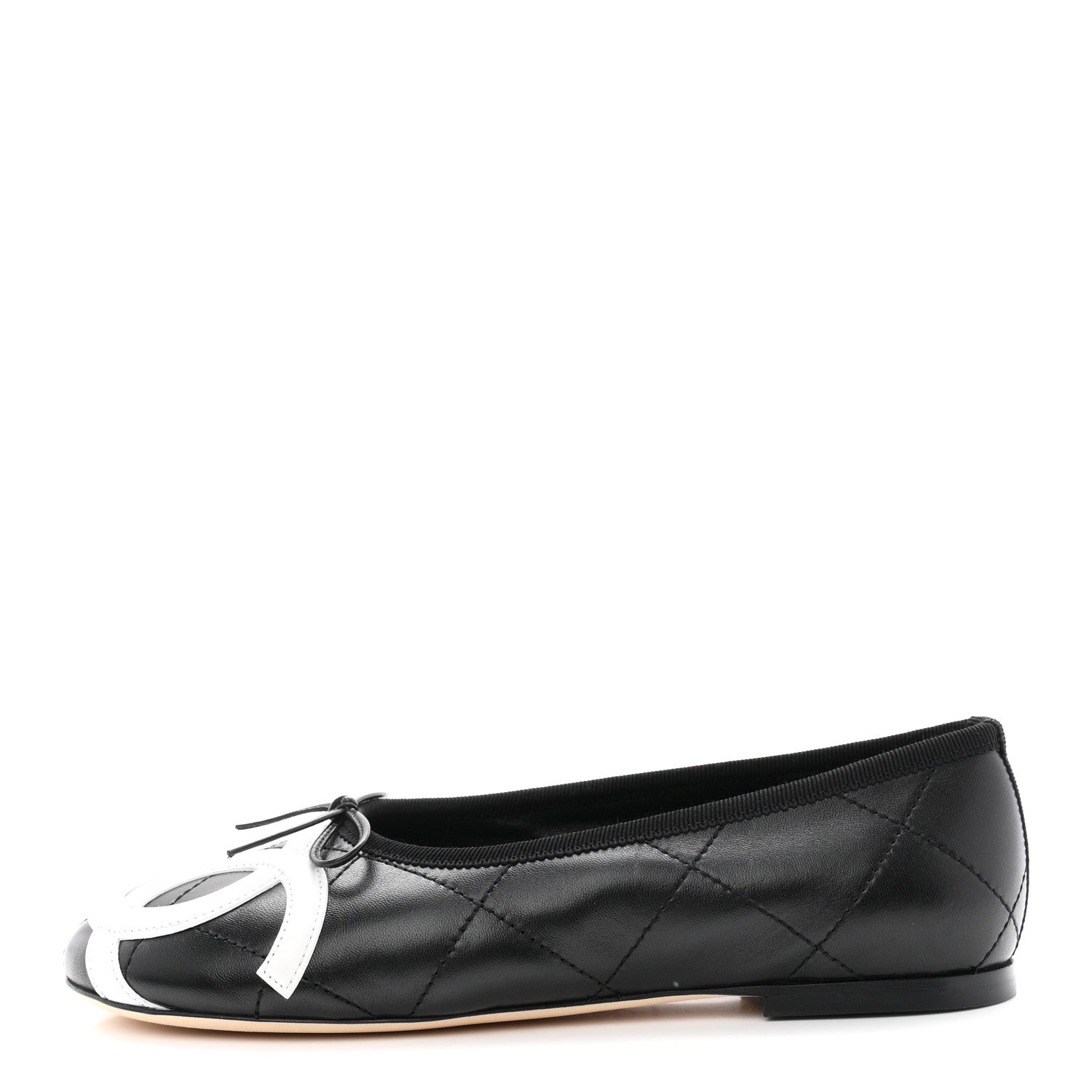 Chanel Lambskin Quilted CC Cambon Ballet Flats 37.5 Black White 1 of 10