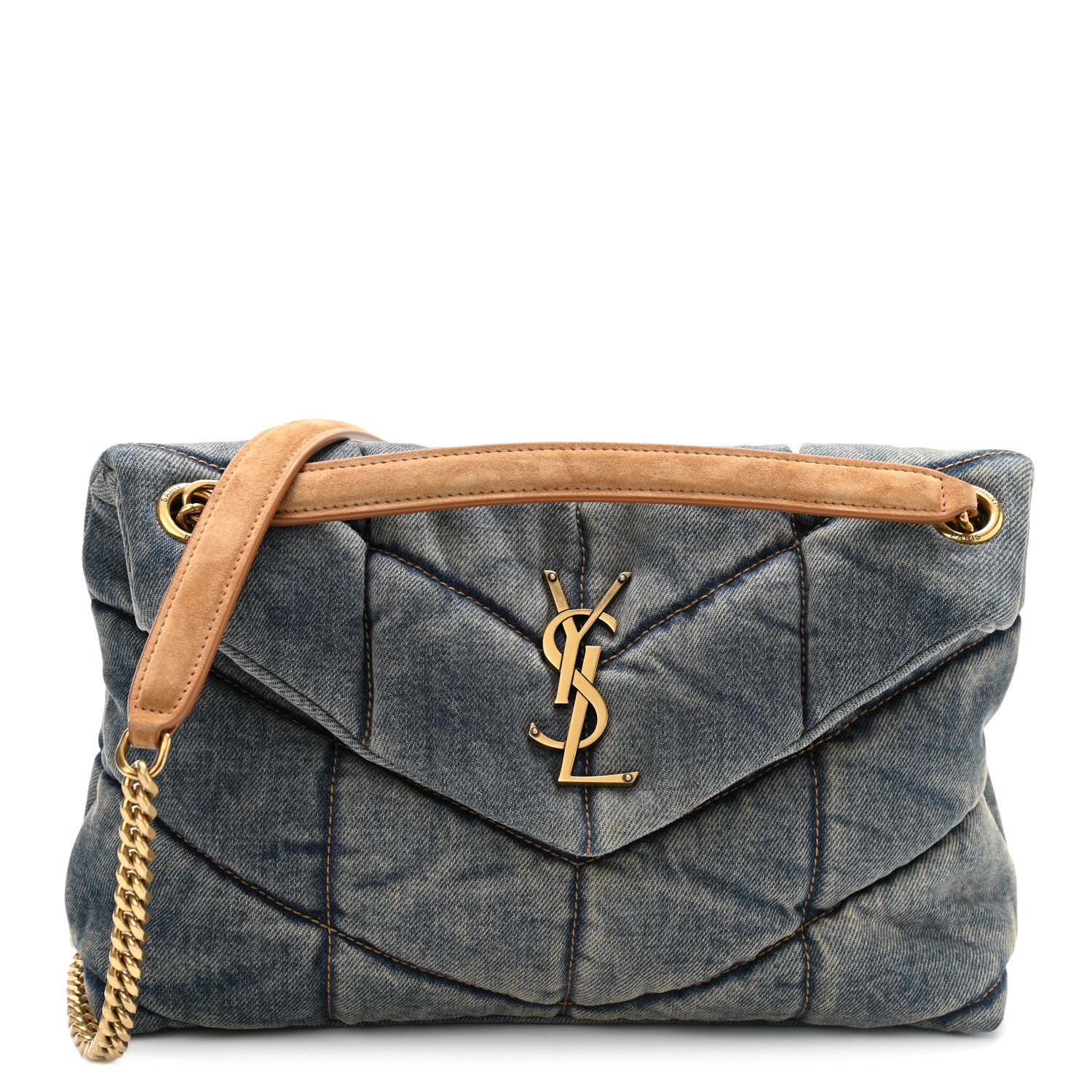 Saint Laurent Denim Quilted Small Loulou Puffer Monogram Chain Satchel Blue Cinnamon 1 of 11
