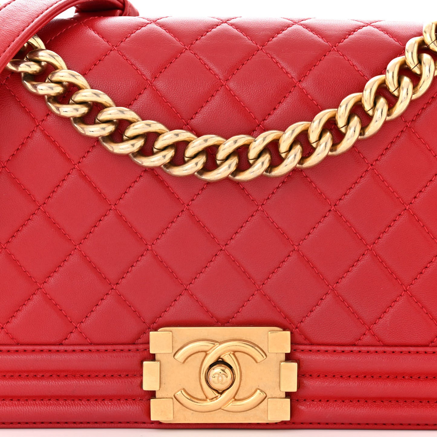 Lambskin Quilted Medium Boy Flap Red