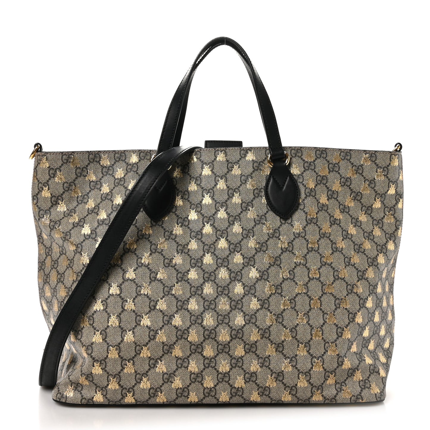 Soft GG Supreme Monogram Bees Medium Crossbody Tote Beige Oro Black