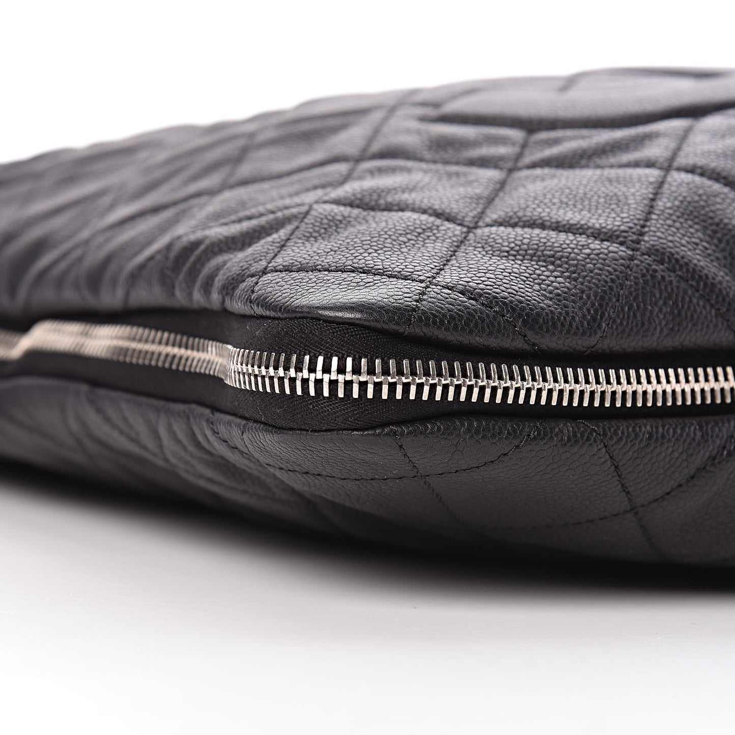 Caviar Quilted Expandable Zip Shoulder Bag Black