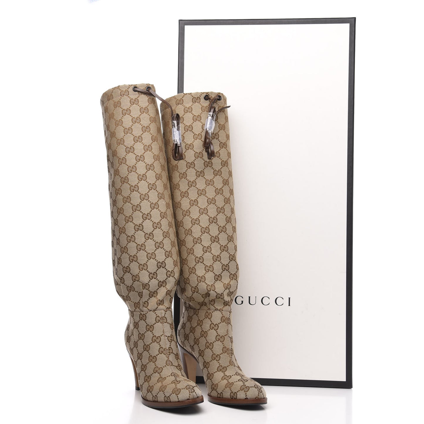 Monogram Malaga Kid Lisa Mid Heel Boots 35.5 Beige Ebony