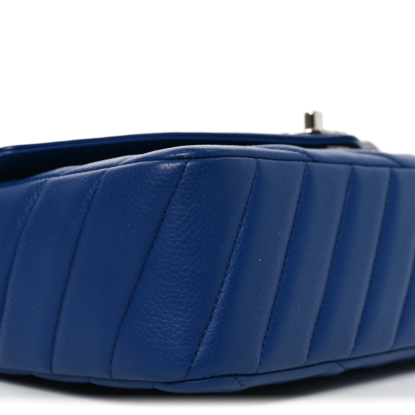 Caviar Chevron Quilted Single Flap Blue