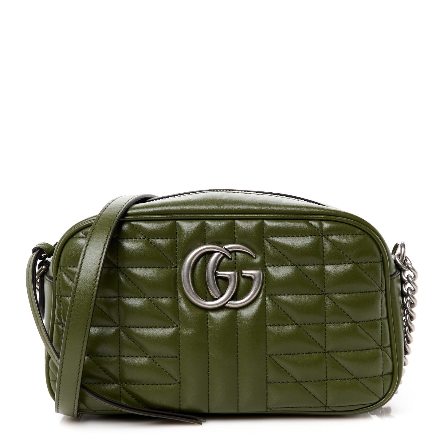 Calfskin Matelasse Aria Small GG Marmont Chain Shoulder Bag Military Wood