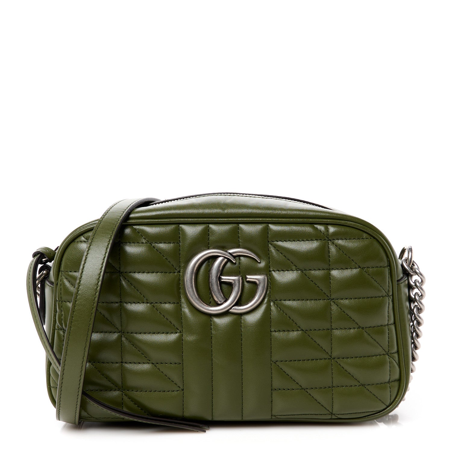 Gucci Calfskin Matelasse Aria Small GG Marmont Chain Shoulder Bag Military Wood 1 of 11