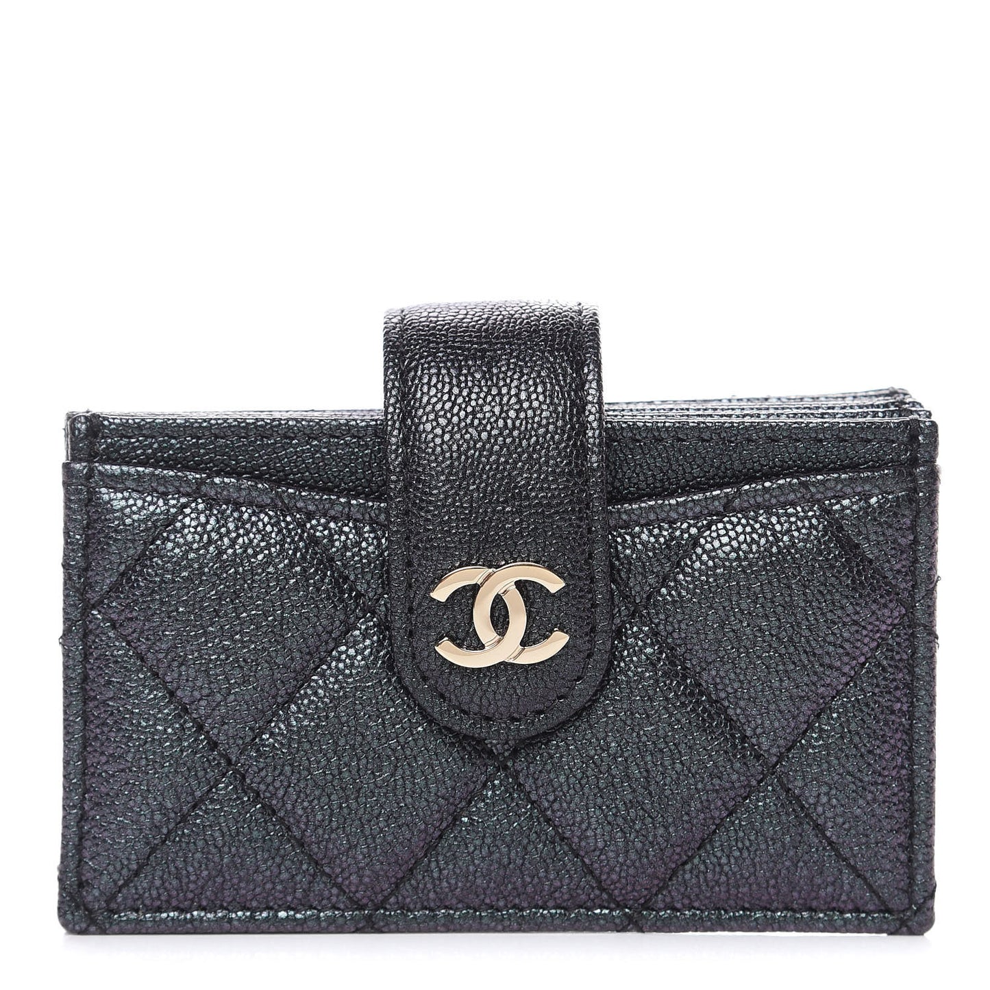 Iridescent Caviar Quilted Gusseted Card Holder Black