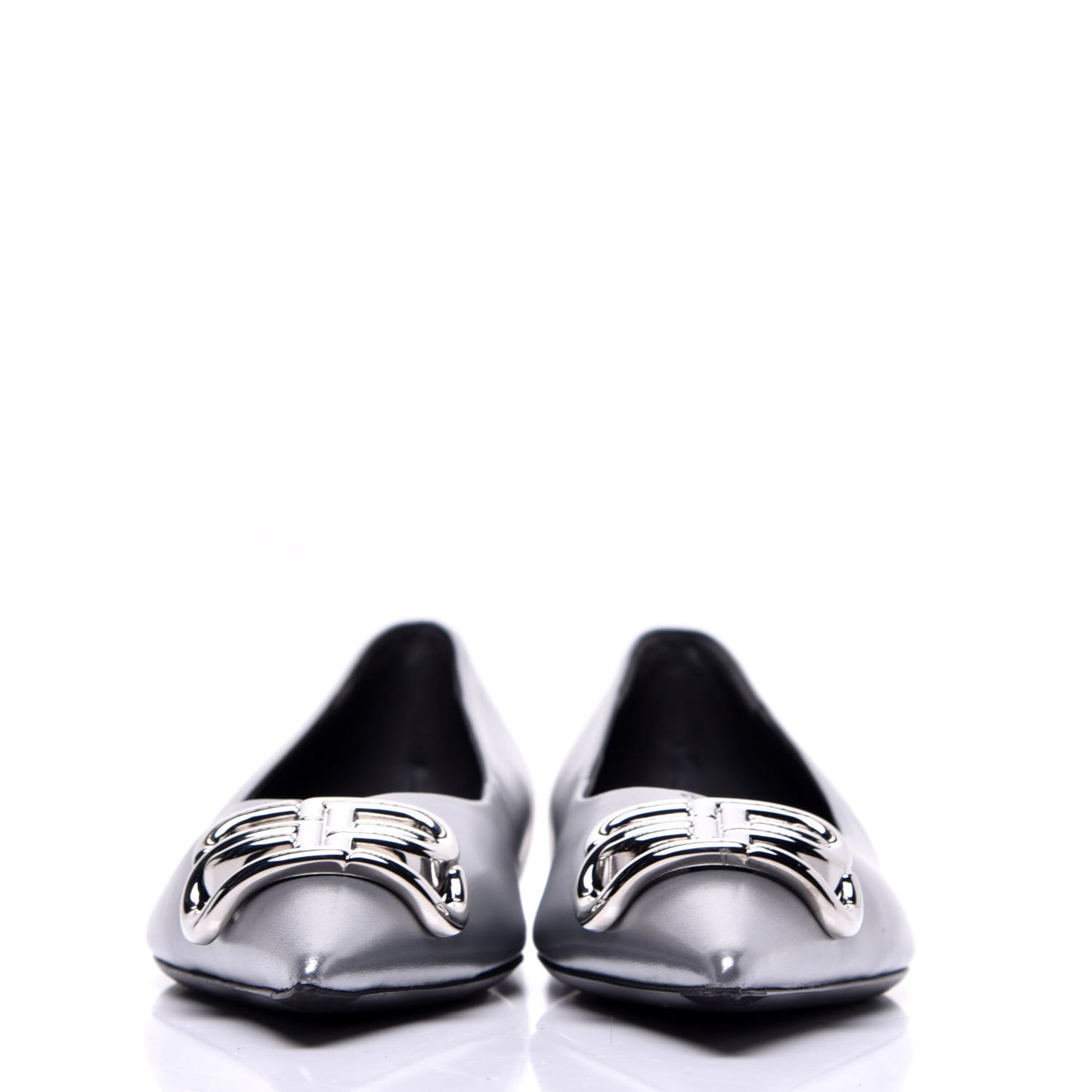 Metallic Calfskin BB Knife Pointy Toe Ballerina Flats 38 Silver Hardware