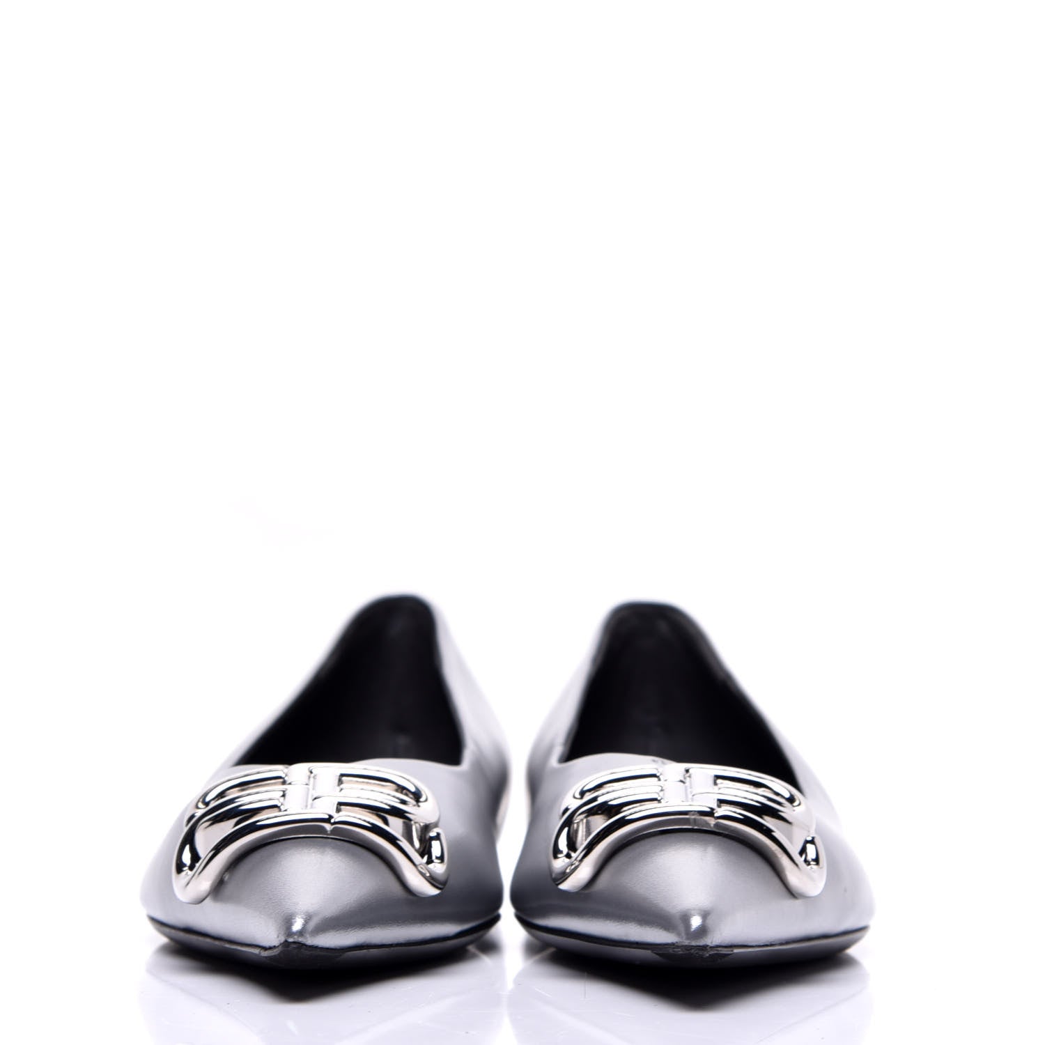 Balenciaga Metallic Calfskin BB Knife Pointy Toe Ballerina Flats 38 Silver Hardware 2 of 10
