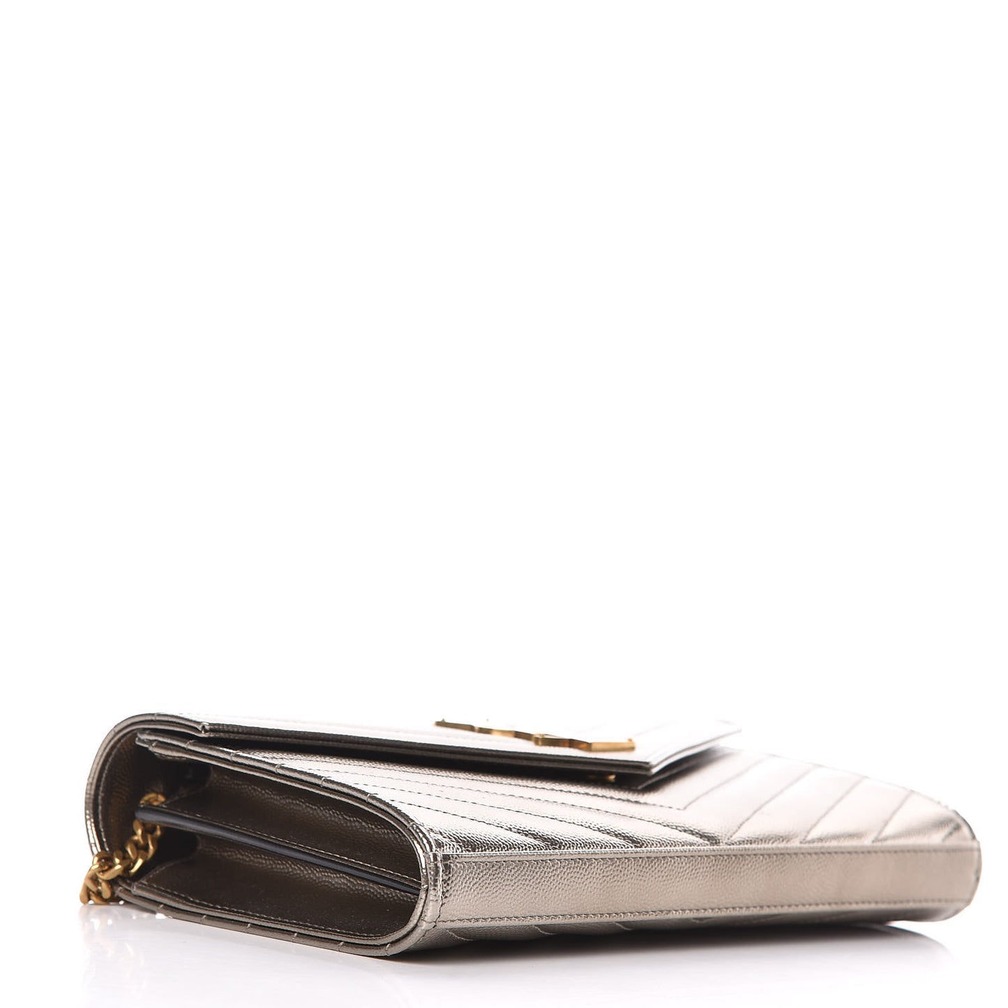 Iridescent Grain De Poudre Matelasse Chevron Monogram Chain Wallet Gold