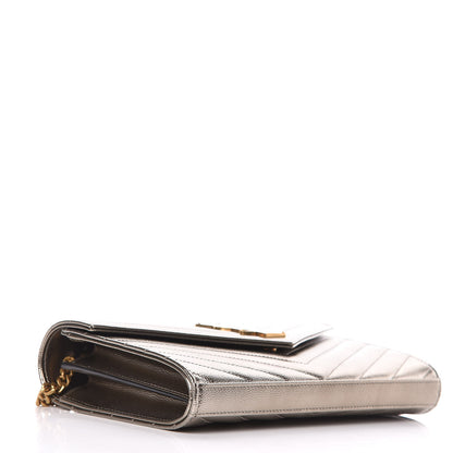 Saint Laurent Iridescent Grain De Poudre Matelasse Chevron Monogram Chain Wallet Gold 4 of 12