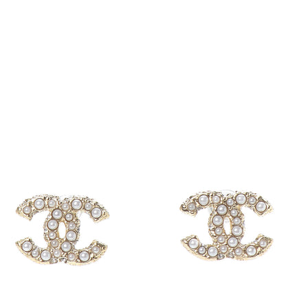 Chanel Pearl Crystal CC Earrings Light Gold 1 of 4