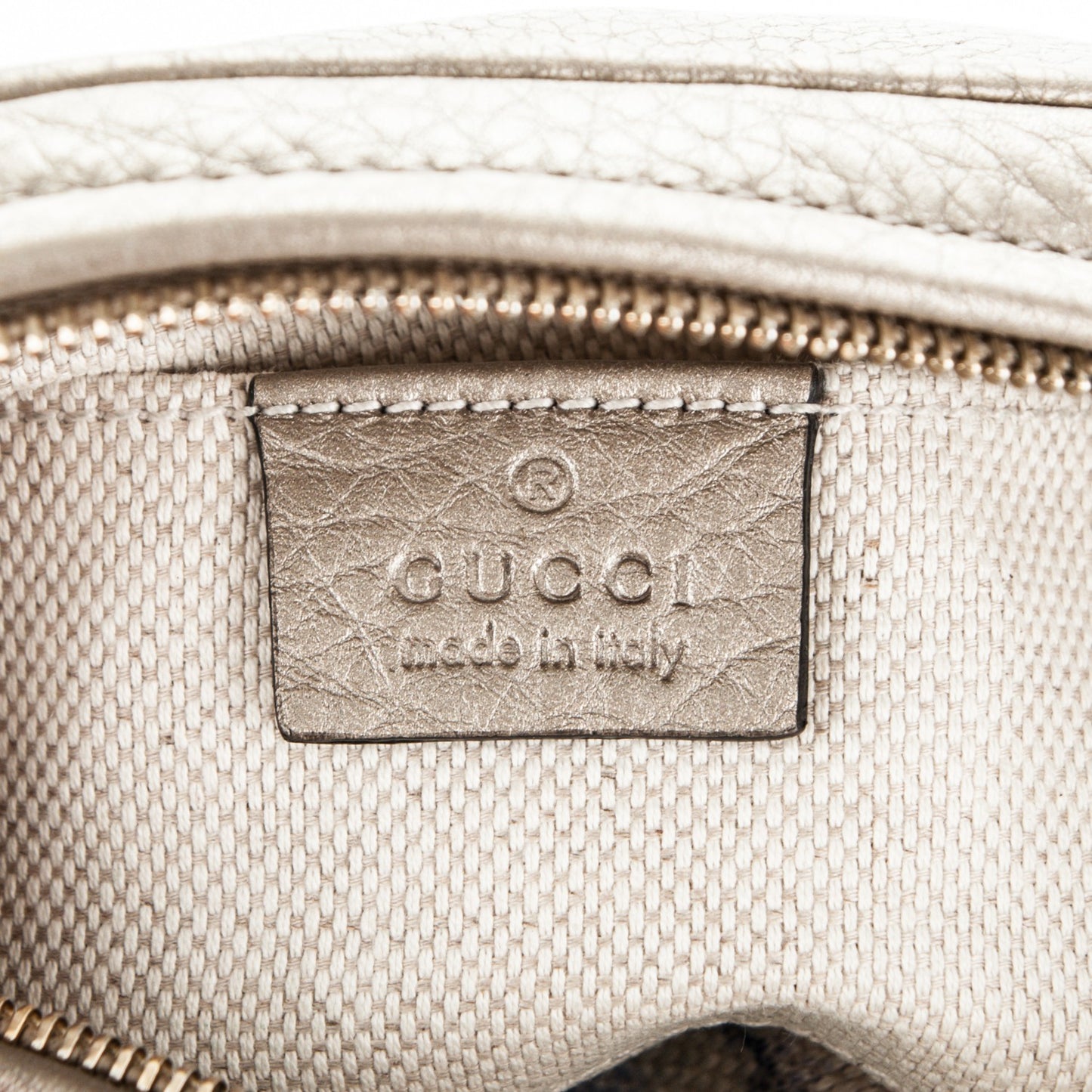 Metallic Pebbled Calfskin Mini Soho Chain Bag Golden Beige