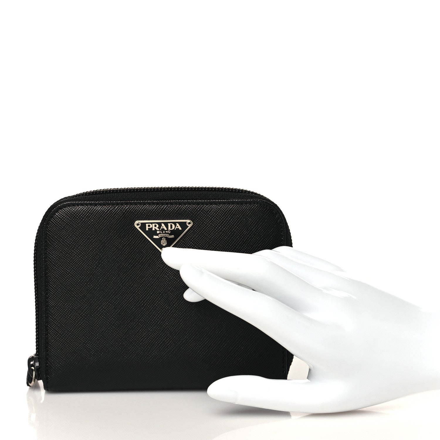 Prada Saffiano Triangle Compact Zip Around Wallet Black 2 of 7