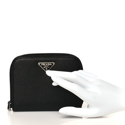 Prada Saffiano Triangle Compact Zip Around Wallet Black 2 of 7