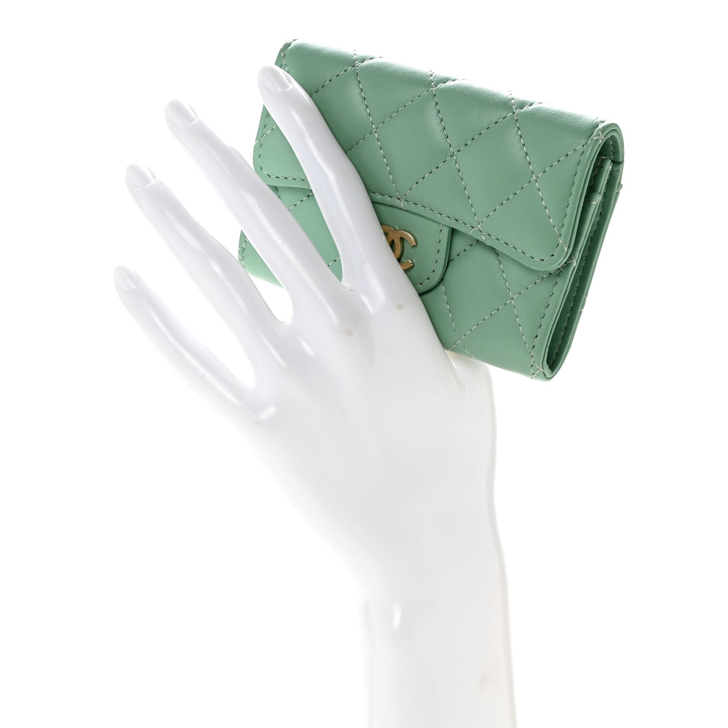 Chanel Lambskin Quilted Flap Card Holder Wallet Green 1918091