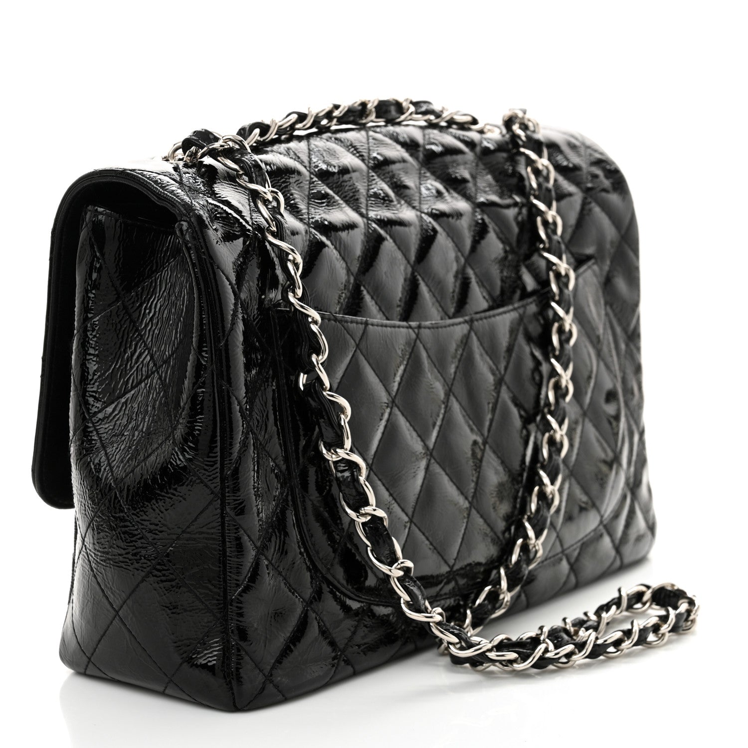 Chanel Crinkled Patent Quilted Jumbo Single Flap Black 3 of 12