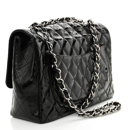 Chanel Crinkled Patent Quilted Jumbo Single Flap Black 3 of 12
