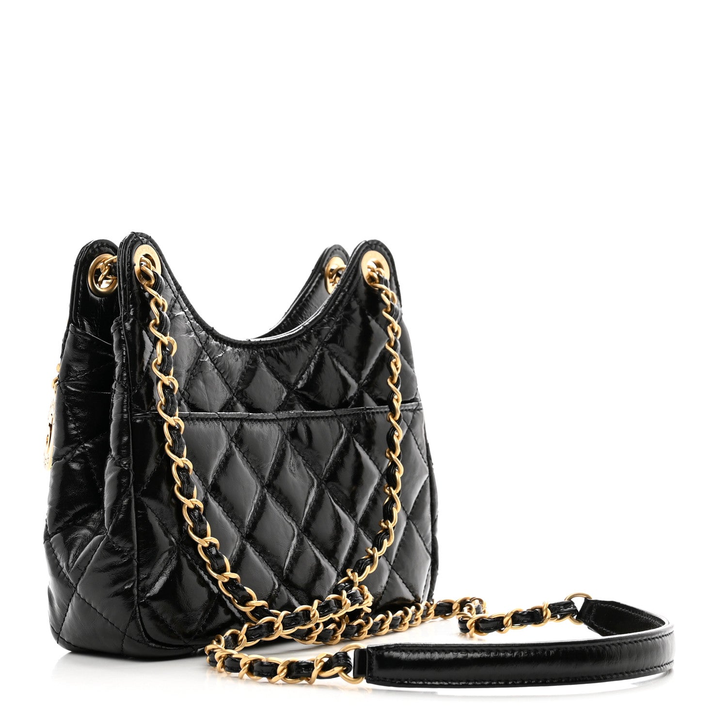 Chanel Shiny Crumpled Calfskin Quilted Small Wavy CC Hobo Black 3 of 11