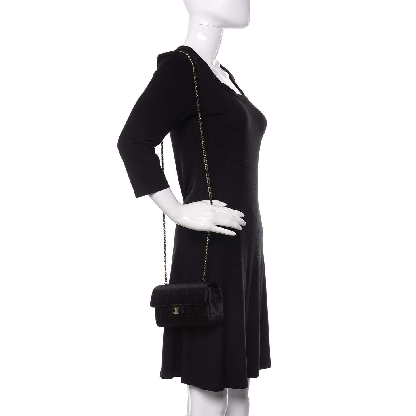 Satin Chocolate Bar Quilted Rectangular Mini Flap Black