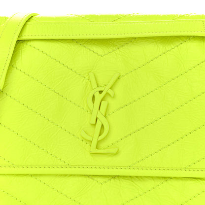 Saint Laurent Crinkled Calfskin Matelasse Monogram Medium Niki Chain Satchel Neon Yellow 10 of 13