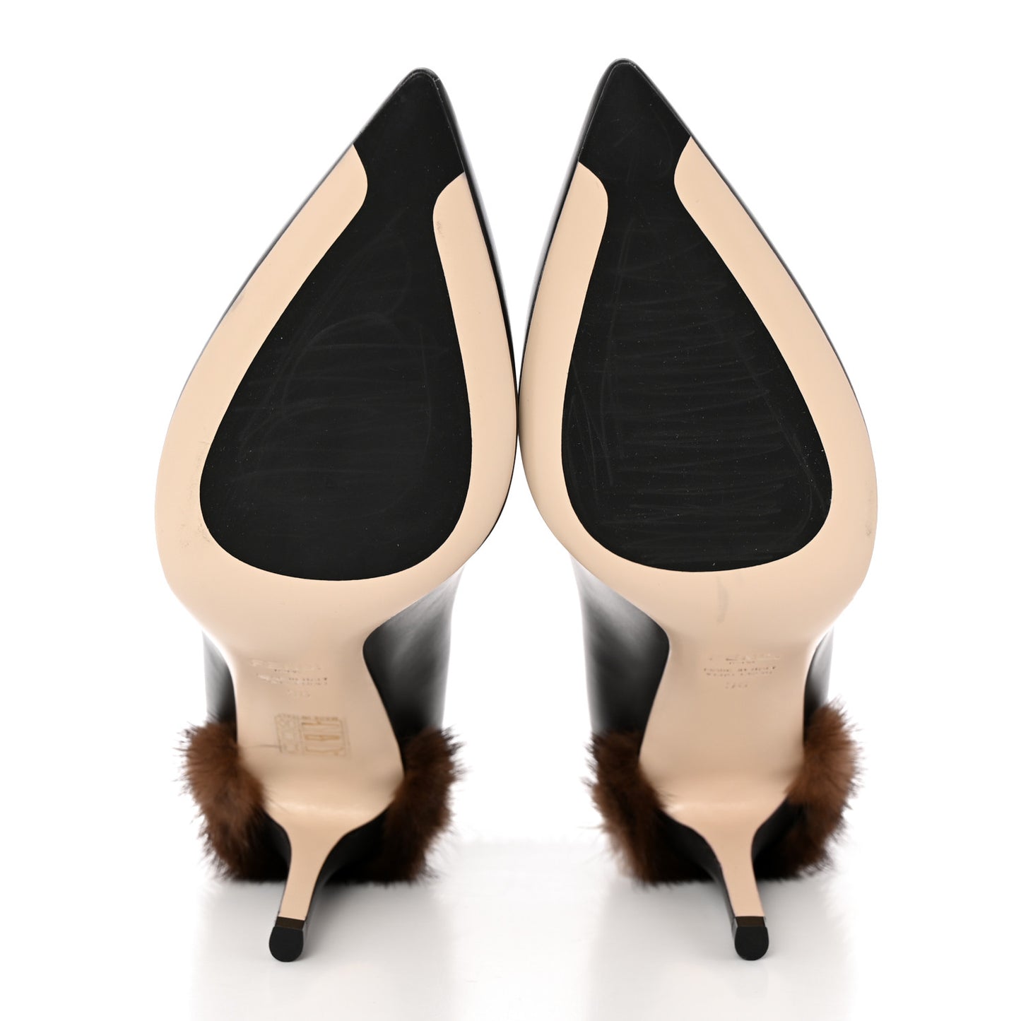 Calfskin Mink Fur Duo Decollete Pumps 36 Ebano Scan Brown