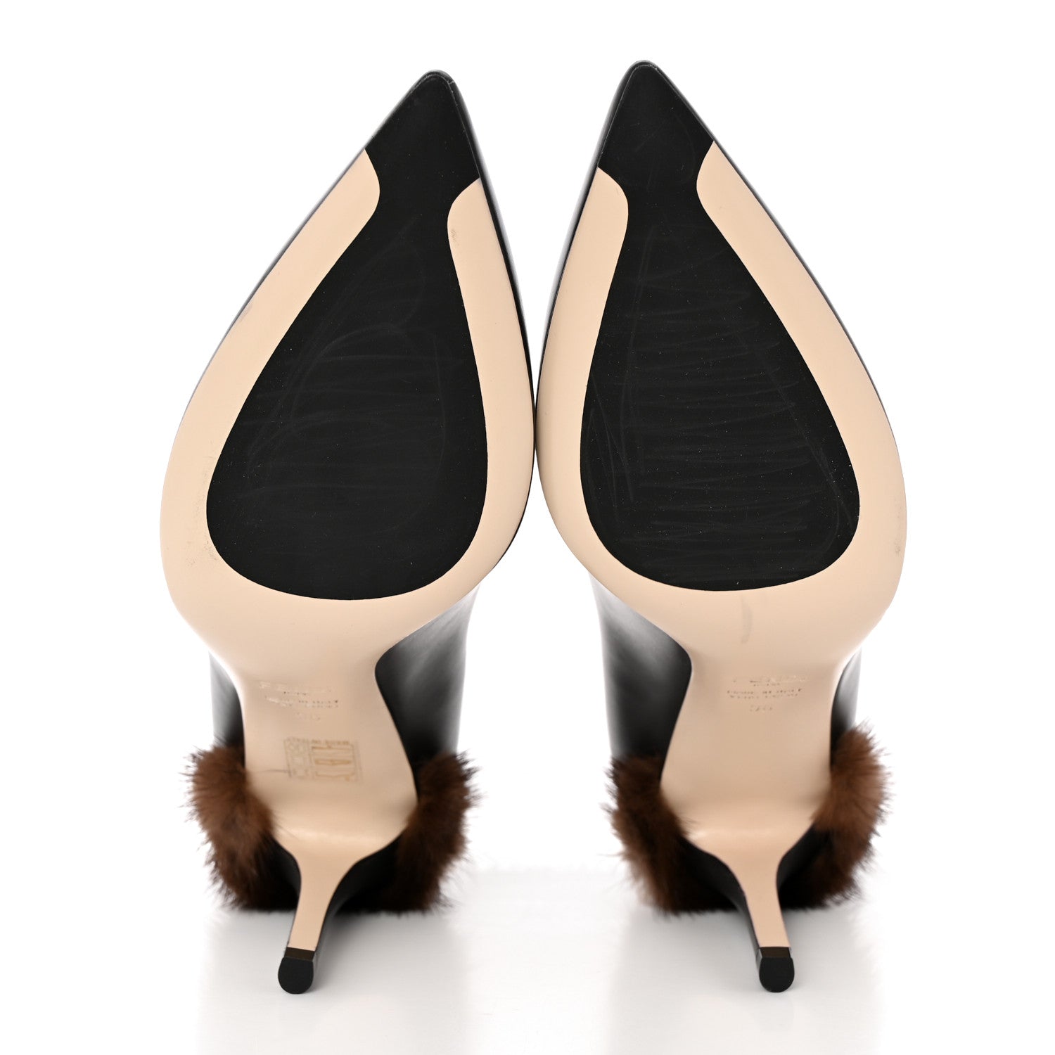 Fendi Calfskin Mink Fur Duo Decollete Pumps 36 Ebano Scan Brown 5 of 9
