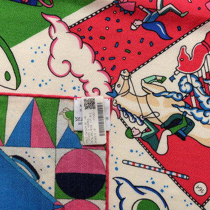Hermes Cashmere Silk L'Epopee D'Shawl 140 White Rose Vif Bleu Royal 3 of 3